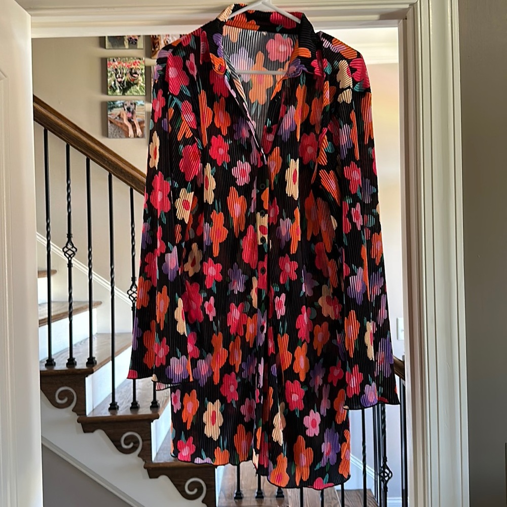 Long Sleeve Button Up Flower Dress